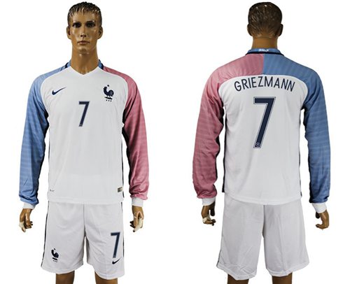France #7 Griezmann Away Long Sleeves Soccer Country Jersey - Click Image to Close
